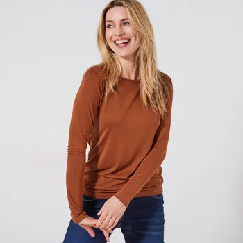 Dámské tričko Strečové tričko s kulatým výstřihem karamelová 42/44