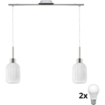 LED Lustr na lanku HARMA 2xE27/60W/230V matný chrom/bílá