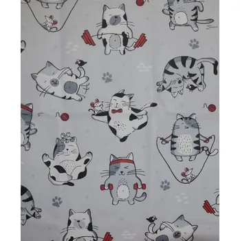 Bavlněná česká látka šíře 160cm - kočky fitness červená (50cm)