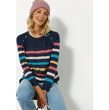 Dámský svetr Pruhovaný pulovr s ozdobnými knoflíky nám.modrá/vícebarevná 46/48
