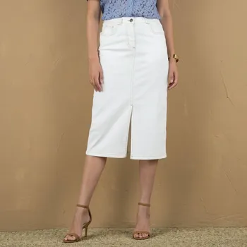 Dámská sukně Rovná džínová midi sukně s rozparkem režná 44