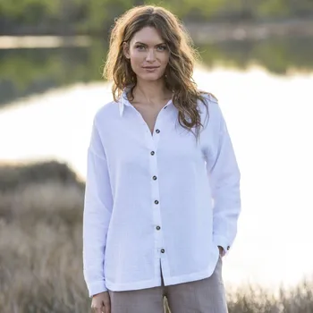 Dámská košile Mušelínová oversize košile s rozparky na knoflíky bílá 40