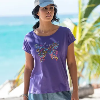 Tričko s potiskem motýl fialová 38/40