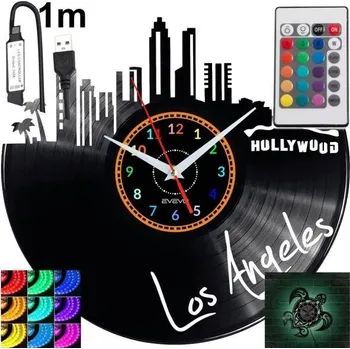 Hodiny Los Angeles Nástěnné Hodiny Podsvícené LED RGB S Dálkovým Ovládáním Vinylová Deska Nové