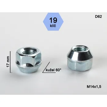 Matice na kolo Kolová matice M14x1,5 s krátkou hlavou, kužel, otevřená, klíč 19 G, BIMECC