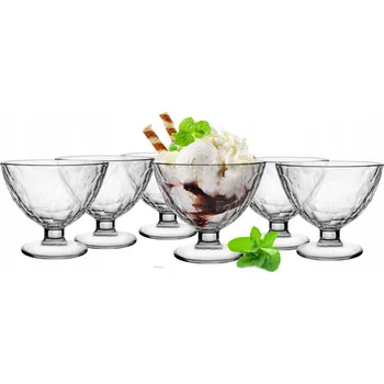 Sklenice Skleněné Poháry na zmrzlinu na dezerty GLASMARK sada 6 Ks šálky na stopce 310 ml
