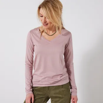 Tričko s výstřihem do V a dlouhými rukávy růžová 46/48