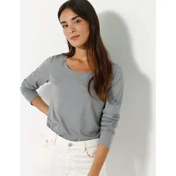 Dámské tričko Jednobarevné tričko s kulatým výstřihem a dlouhými rukávy šedá 46/48