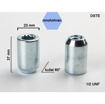 Matice na kolo Kolová matice 1/2 UNF kužel s vnitřním mnohohranem, vnější průměr 23, BIMECC