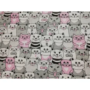 Bavlněná česká látka šíře 160cm - kočky šedé a růžové (50cm)