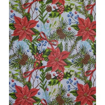 Bavlněná látka vánoční šíře 160cm - květ na bílé (50cm)