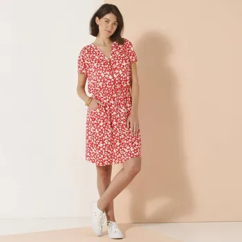 Dámské šaty Krátké šaty se zipem ve výstřihu a krátkými rukávy, z kreponu s potiskem červená/režná 42