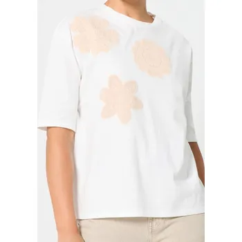 Sinsay - Bavlněné tričko s 3D aplikací - krémová - 746IN-01J - 746IN-01J-S