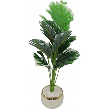 umělá květina UMĚLÝ KVĚT V KVĚTINÁČI MONSTERA V BÍLÉM KVĚTINÁČI REALISTICKÁ 55CM