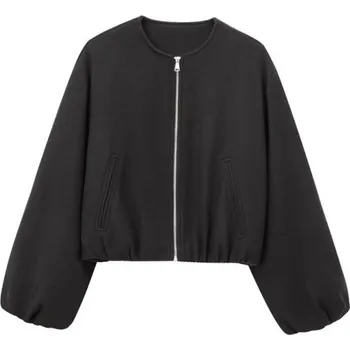 Dámská podzimní bunda se zipem Volný střih Dlouhé rukávy s gumičkou Stylový kabátek s kapsami Elegantní svrchník do města černá L