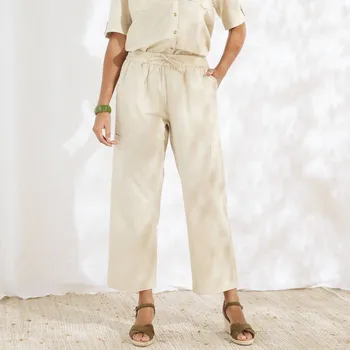 Široké 7/8 kalhoty s kapsami, ze směsi bavlny a lnu písková 36