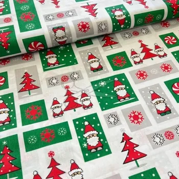 Bavlněná látka vánoční šíře 160cm - Santa v kostce zelený (50cm)