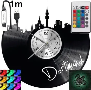 Hodiny Dortmund Nástěnné Hodiny Podsvícené LED RGB S Dálkovým Ovládáním Vinylová Deska Moderní