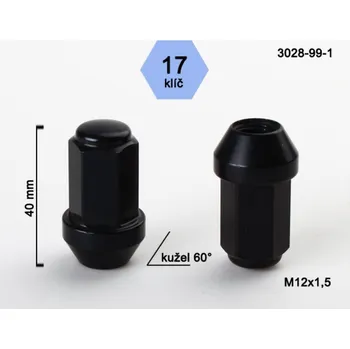 Matice na kolo Kolová matice M12x1,5 kužel, uzavřená, odlehčená, černá, klíč 17, BIMECC