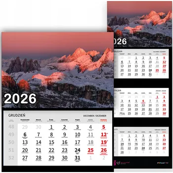 Kalendář Třídílný nástěnný kalendář 2026 Východ Slunce v horách jako Dárek - různé vzory