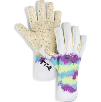 Brankářské rukavice PUMA Unisex fotbal brankářské rukavice vynikající grip Future Ultimate PUMA 8,5 BÍLÁ|FIALOVÁ|ŽLUTÁ