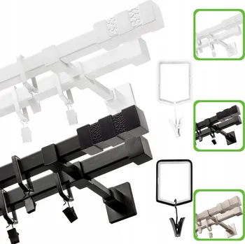 GARNÝŽ DVOJITÁ 480 CM 20+20 MM KVADRO TICHÉ KROUŽKY SE ŽABKAMI ČERNÁ BÍLÁ