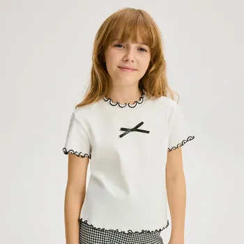 Reserved - Bavlněné tričko s&nbsp;ozdobným volánem - krémová - 537FT-01X - 537FT-01X-134