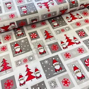 Bavlněná látka vánoční šíře 160cm - Santa v kostce šedý (50cm)