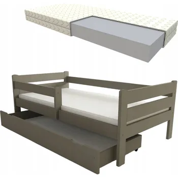 Dětská postel DĚTSKÁ POSTEL EDI 80x180 DŘEVĚNÁ ŠEDÁ SE ZÁSUVKOU, MATRACÍ A ROŠTEM