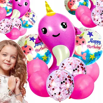 Balónek SADA NAROZENINOVÝCH BALÓNKŮ ŽRALOK KONFETY RŮŽOVÉ 9ks