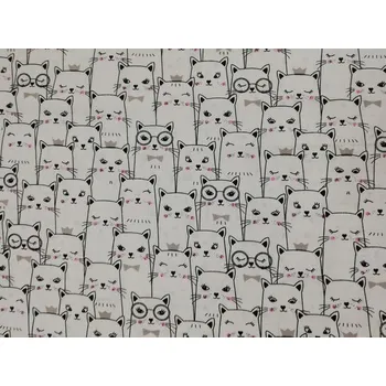 Bavlněná česká látka šíře 160cm - kočky bílé obrysy (50cm)