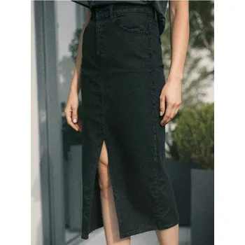 Dámská sukně Sinsay - Džínová midi sukně s rozparkem - černá - 880EV-99J - 880EV-99J-36