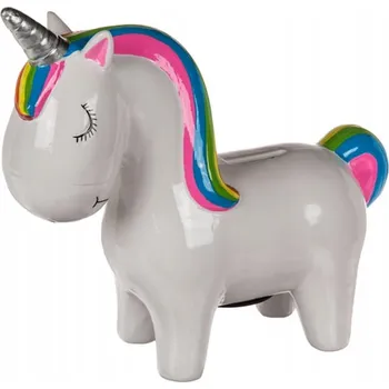 Pokladnička Pokladnička JEDNOROŽEC - velká DUHOVÁ 21 x 18 cm kůň