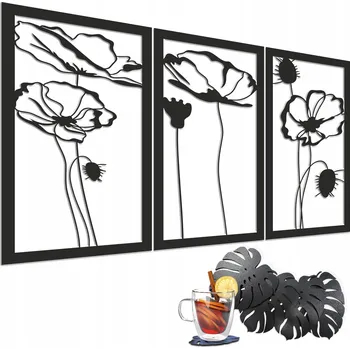 Obraz 3D Obrazy Děrovaný Panel Triptych do obýváku Květiny Vlčí máky Nástěnná dekorace