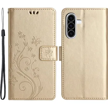 Pouzdro na mobilní telefon Flowers knížkové pouzdro na Samsung Galaxy A26 5G - zlaté