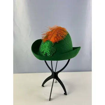 Klobouk Zelený klobouk s ozdobným peříčkem a čtyřlístkem – karneval, párty