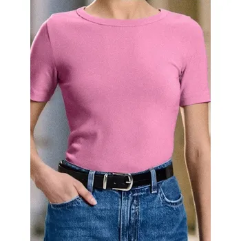 Dámské tričko Sinsay - Bavlněné tričko Basic - růžová - 647EU-30X - 647EU-30X-L