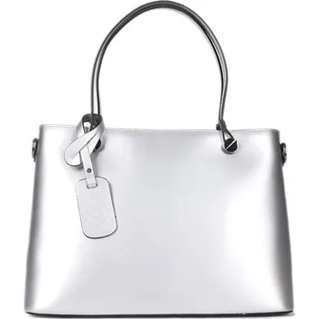 ITALSKÉ Dámské luxusní kožené kabelky na rameno Marita stříbrné