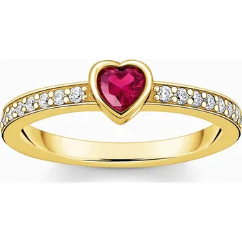 Módní doplněk Thomas Sabo TR2448-995-10-56 Gold-plated solitaire ring w. red stone + zirconia