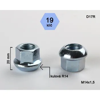 Matice na kolo Kolová matice M14x1,5 koule R14 otevřená, klíč 19, BIMECC