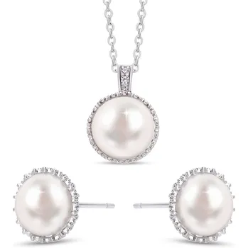 Řetízek Stříbrný set řetízek + náušnice s perlou 10 0055
