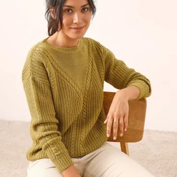 Dámský svetr Pulovr s copánkovým vzorem mechově zelená 38/40