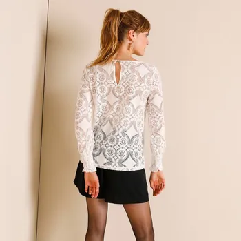 Dámská halenka Krajková halenka s dlouhými rukávy režná 34/36