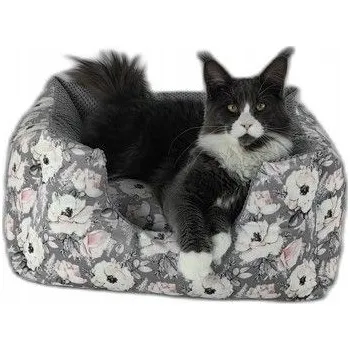 Pelíšek pro psa Pelíšek s vchodem (Šedobílé květy) hnědé, 70x50, Mašlička