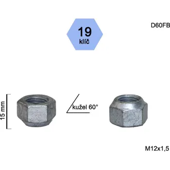 Matice na kolo Kolová matice M12x1,5 kužel otevřená, klíč 19, BIMECC