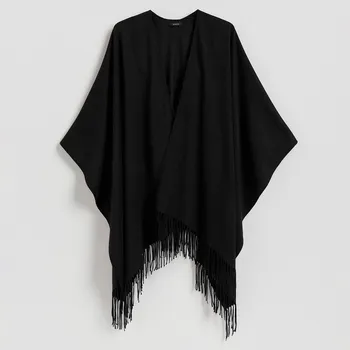 Čepice Reserved - Pončo s&nbsp;třásněmi - černý - 650FD-99X - 650FD-99X-ONE