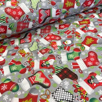 Bavlněná látka vánoční šíře 240cm - vánoční motivy na šedé (50cm)