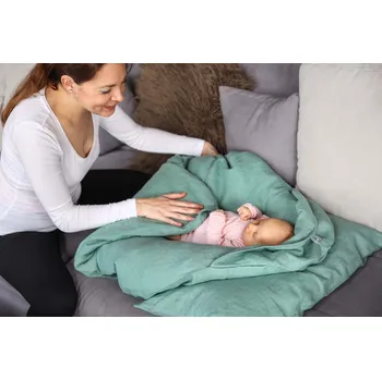 Dětská deka Eva Kiedroňová SET 4v1 - Maxi Dráček - Lněný sen tyrkys + Zdarma webinář - Mít peřinku není všechno