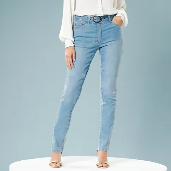 Rovné kalhoty s páskem, pro menší postavu sepraná modrá 46