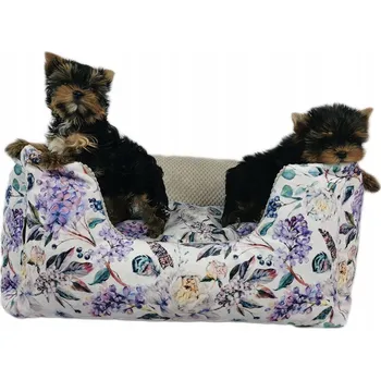 Pelíšek pro psa Pelíšek se vstupem (Fialové kytičky) hnědý, 100x80, Obdélník